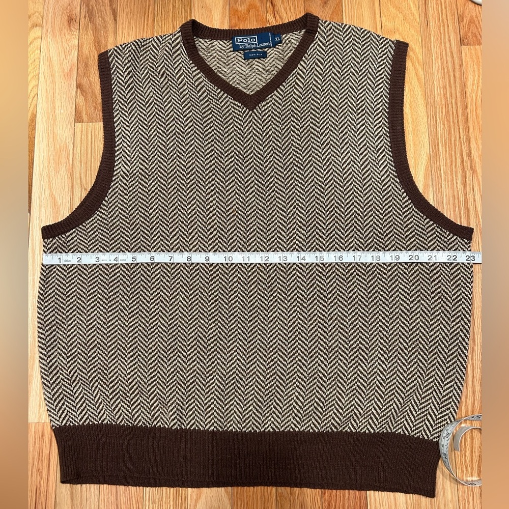 Vintage POLO RALPH LAUREN Brown | Tan Herringbone Vest | 100% Silk